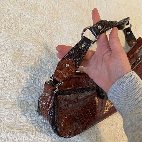 Y2K Brown Faux Alligator Embellished Shoulder Saddle Bag - Picture 13 of 13
